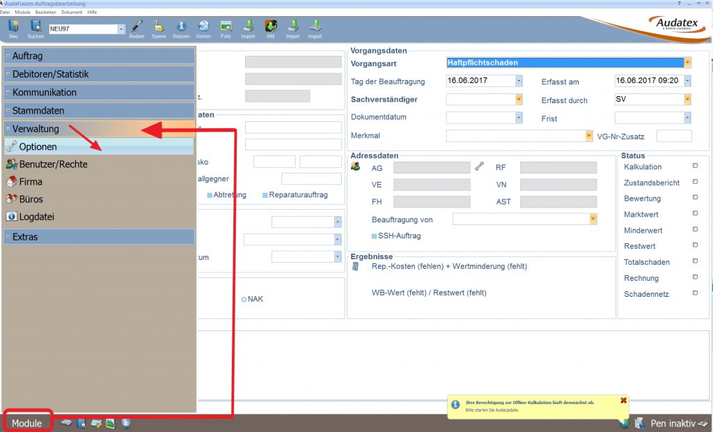 Optionsdialog AudaFusion